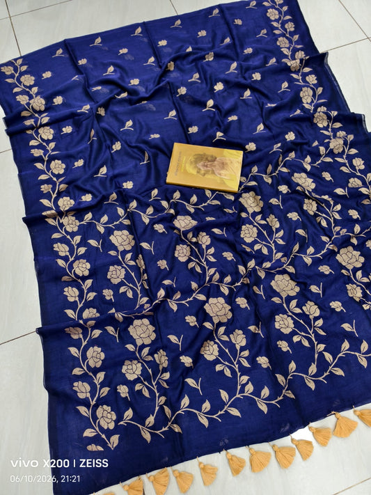 Floral Printed Mulmul Cotton Saree