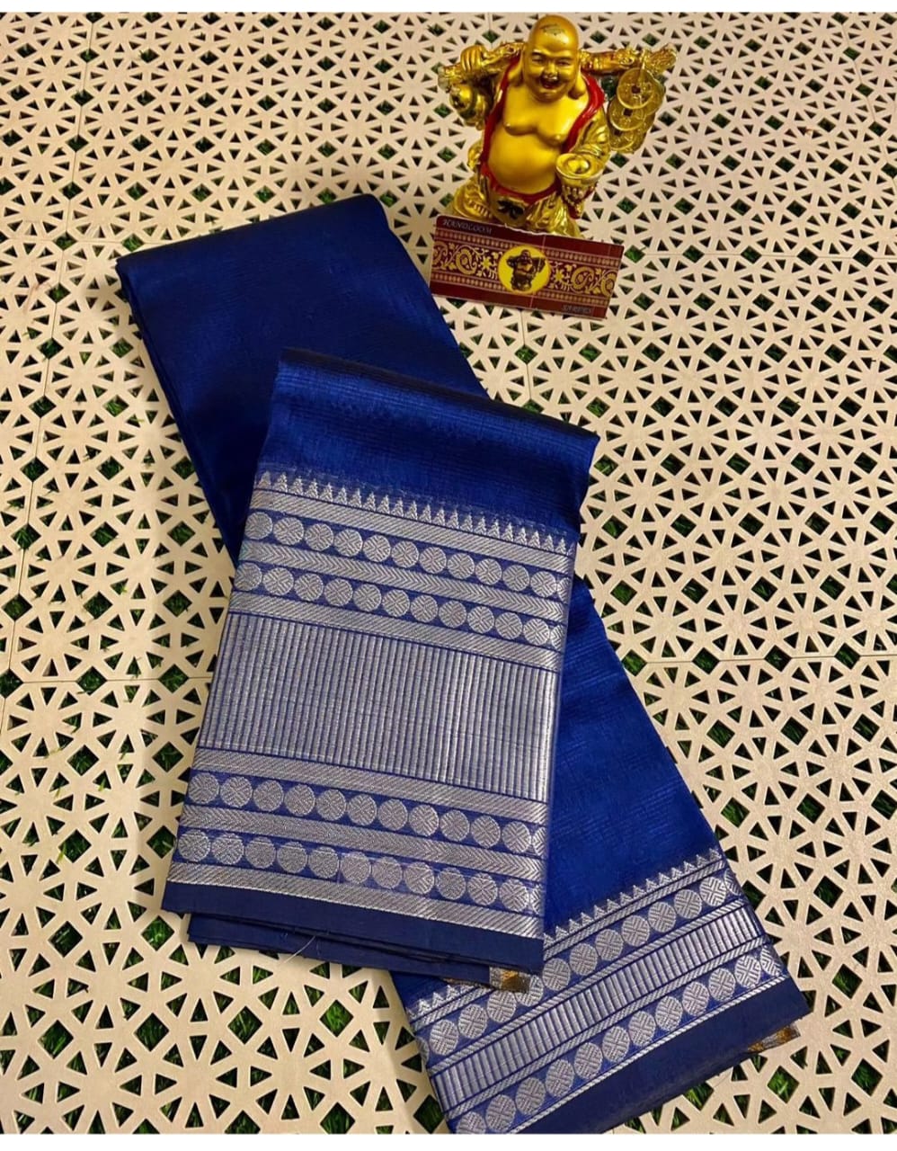 Maheshwari Silk Saree with Silver Zari Weaving Border