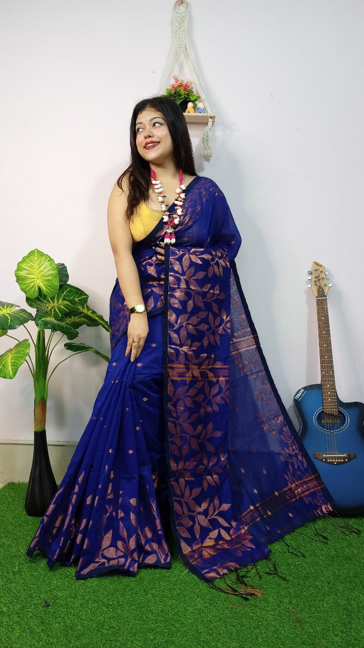 Handloom Copper Woven Saree – Cotton Silk