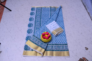 Kota Doria Pure Cotton Hand Block Print Saree