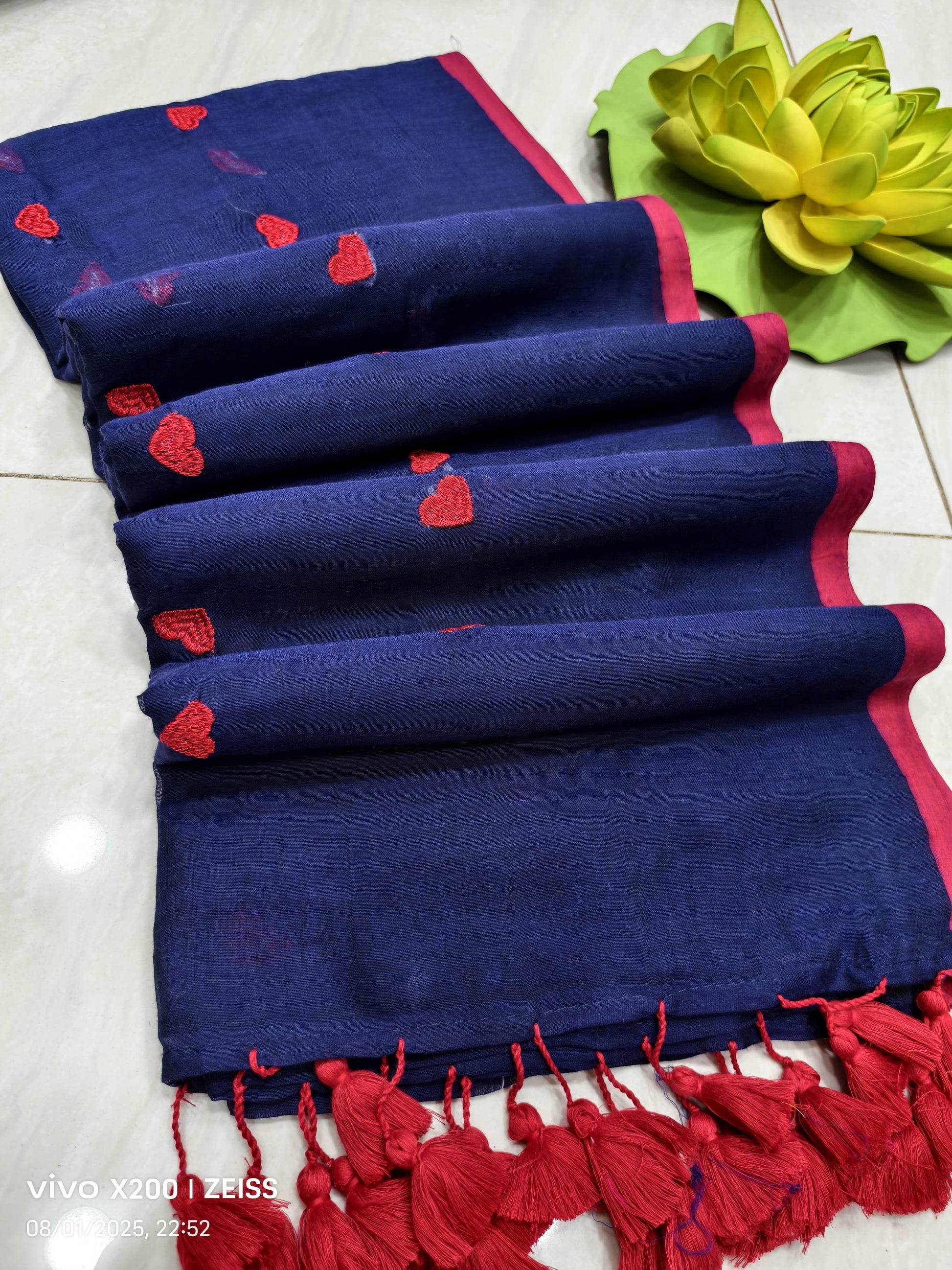 Heart Print Mulmul Cotton Saree