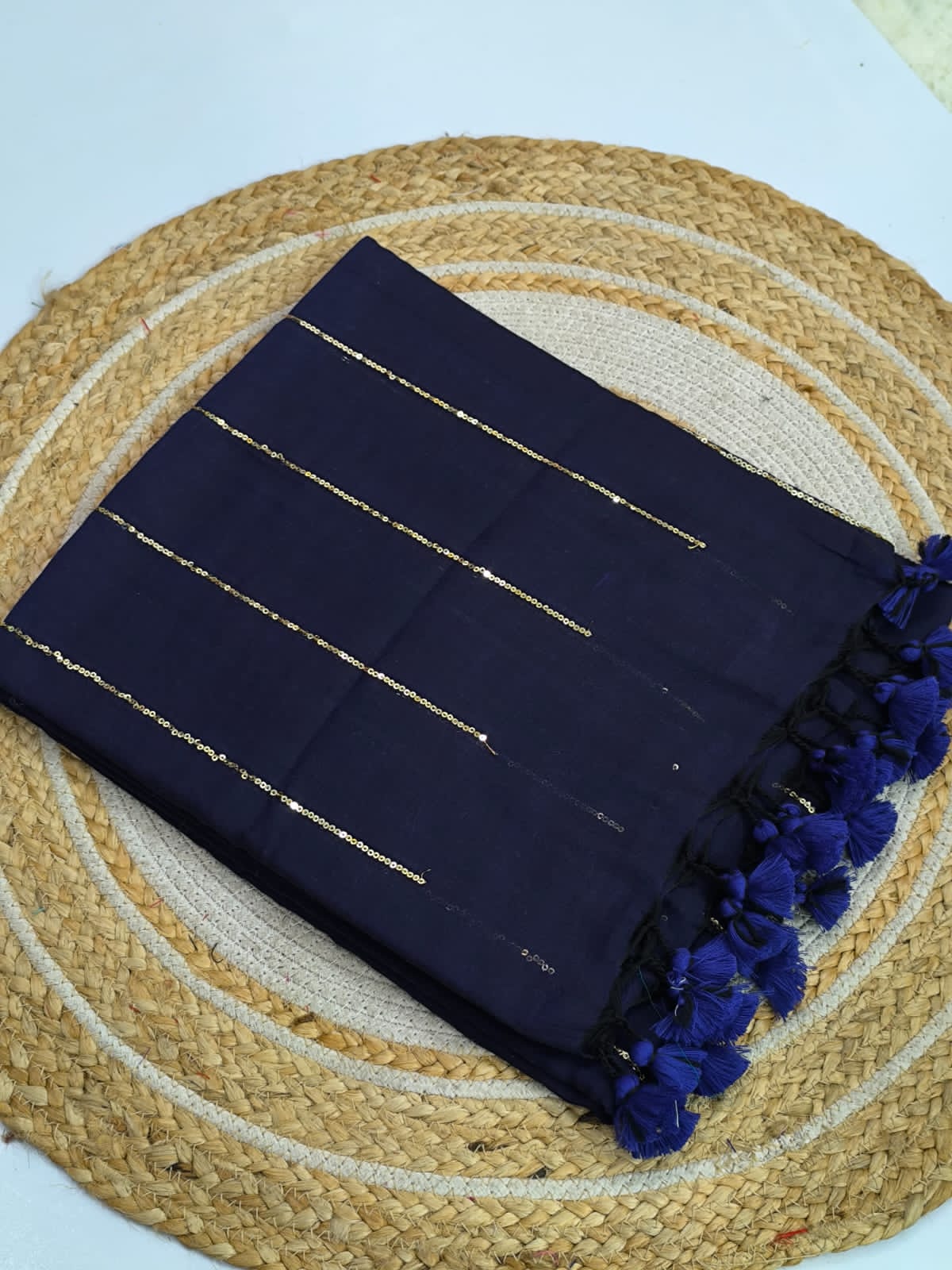 Pure Mulmul Cotton Sequin Chain Saree