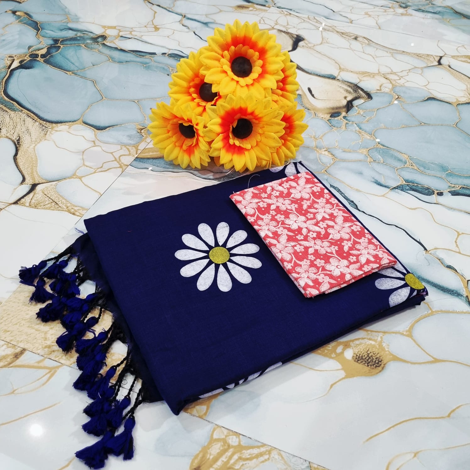 Sunflower Hand Print Saree