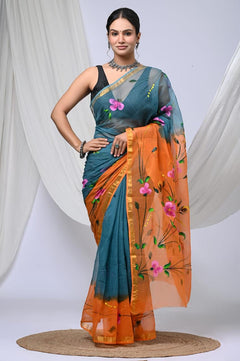 Pure Kota Doria Cotton Hand Painted Saree