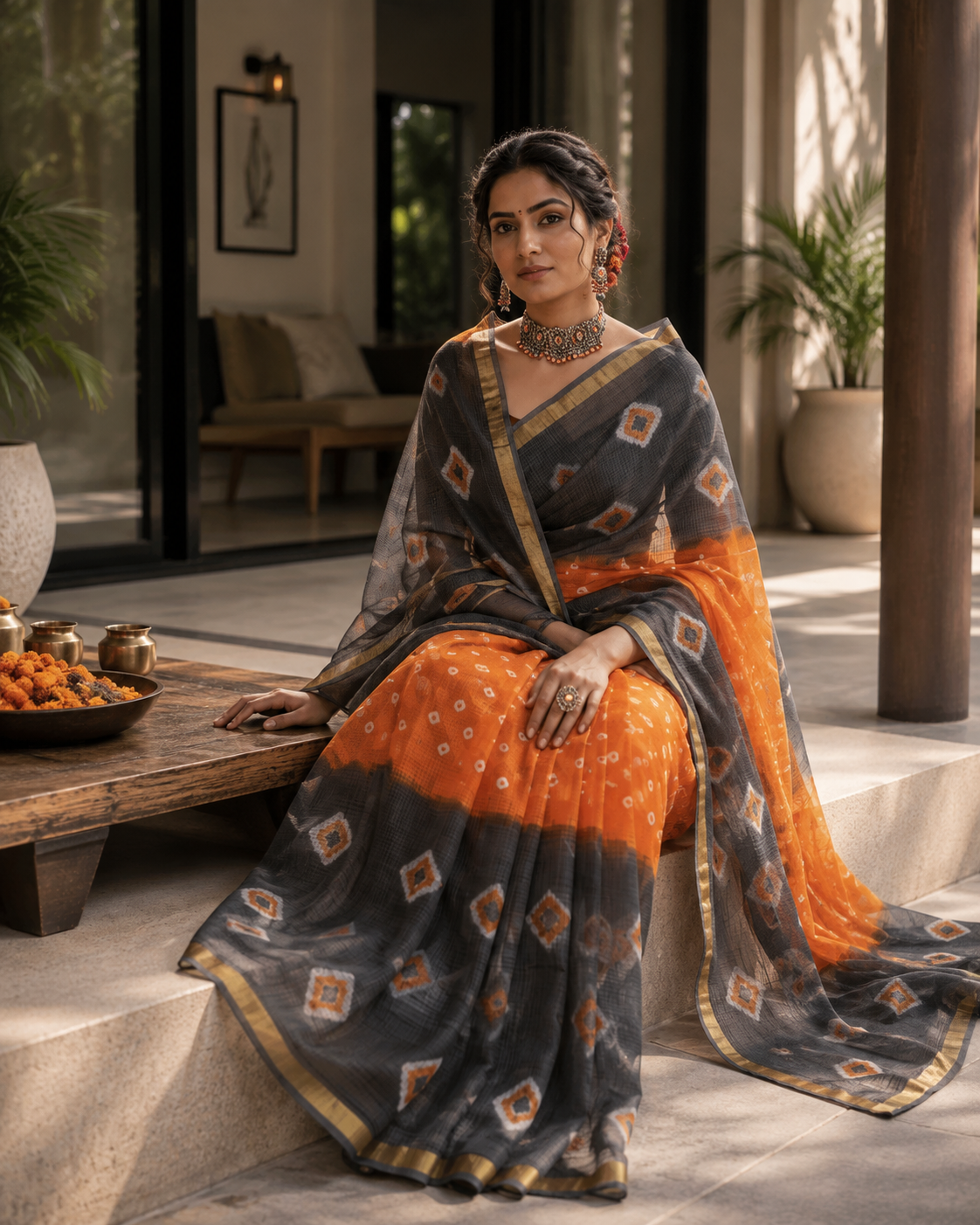Pure Cotton Kota Doria Hand Shibori Bandhej Saree