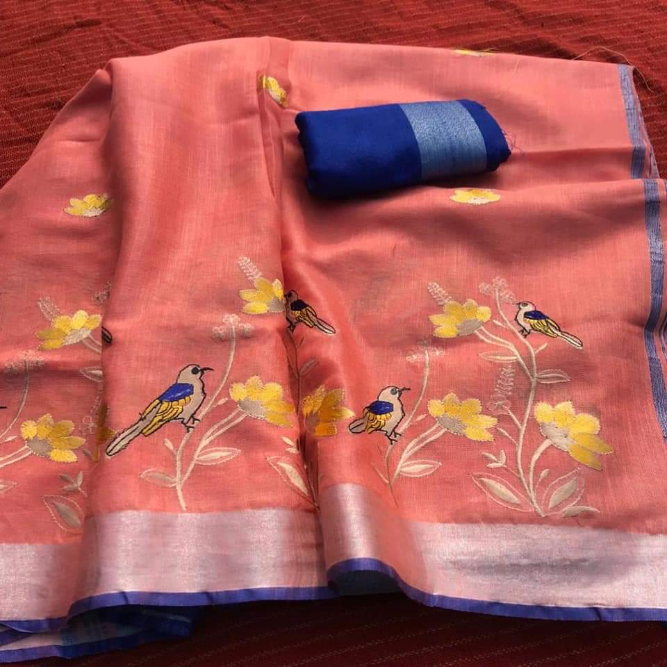 Linen by Linen Saree with Embroidery