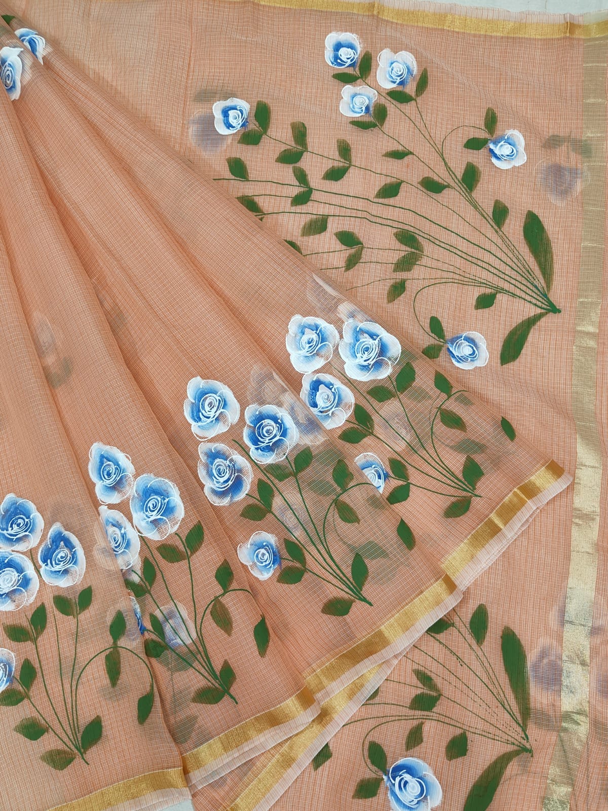 Kota Doria Mix Cotton Brush Paint Saree