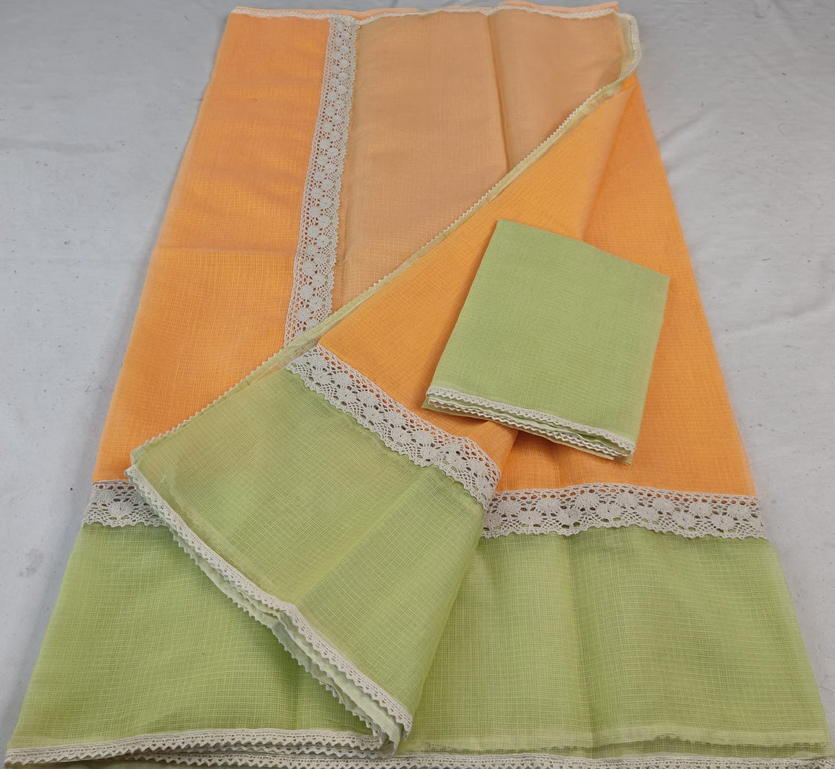 Kota Doria Mix Cotton Hand Lace Work Saree