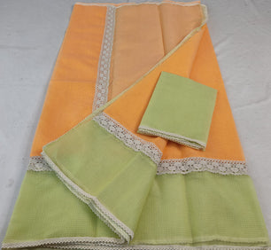 Kota Doria Mix Cotton Hand Lace Work Saree