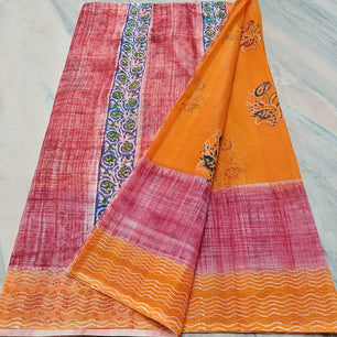 Kota Doria Hand Block Print Saree