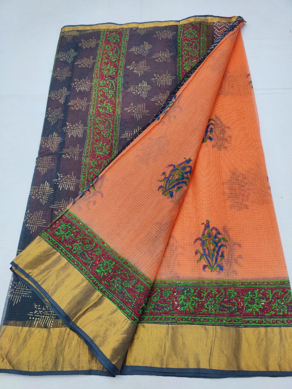 Kota Doria Hand Block Print Saree
