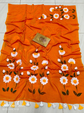 Exclusive Hand Painted Mulmul Cotton Saree