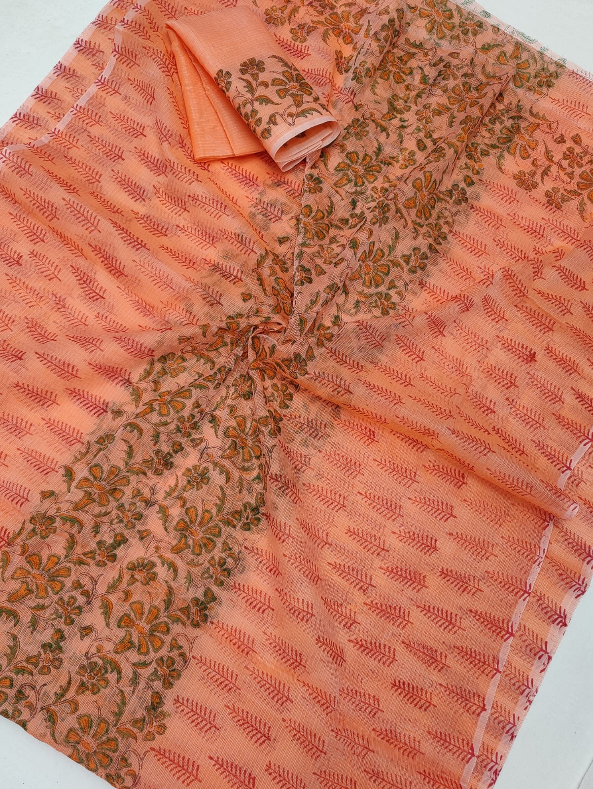 Kota Doria Soft Cotton Hand Block Printed Saree