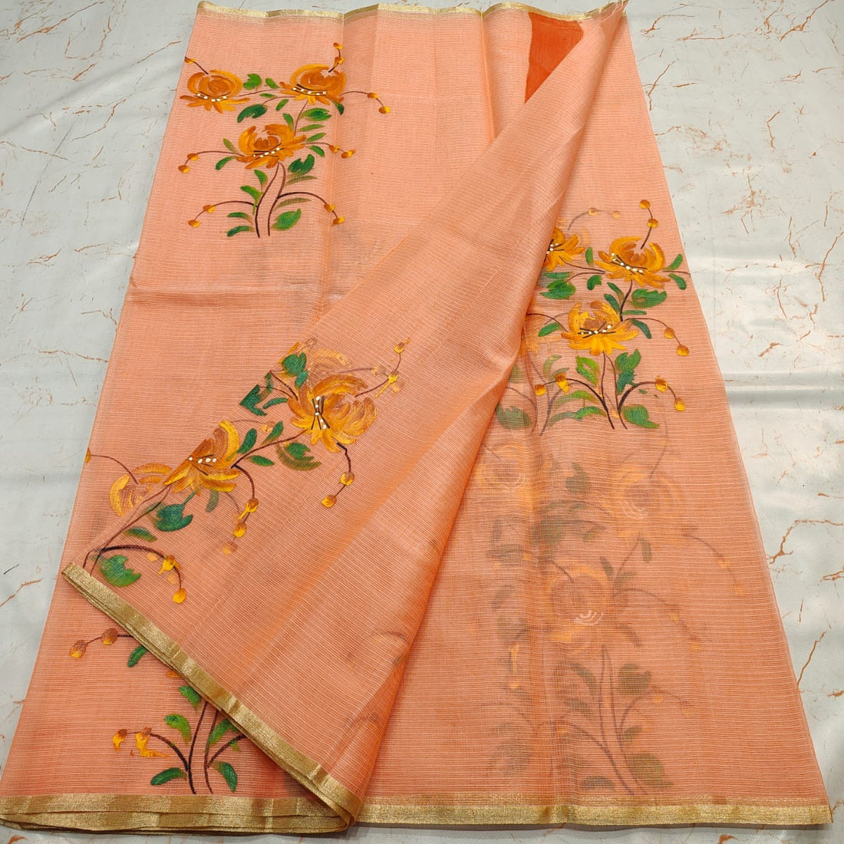 Kota Doria Mix Cotton Brush Paint Saree