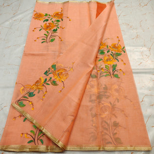 Kota Doria Mix Cotton Brush Paint Saree