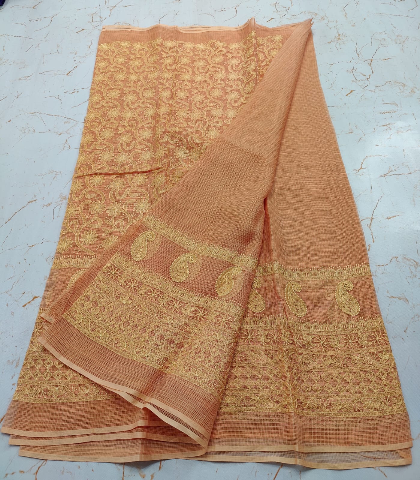 Kota Doria Pure Cotton Self Embroidery Saree