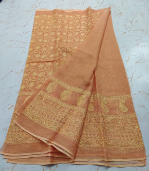 Kota Doria Pure Cotton Self Embroidery Saree