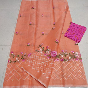Kota Doria Embroidery Saree