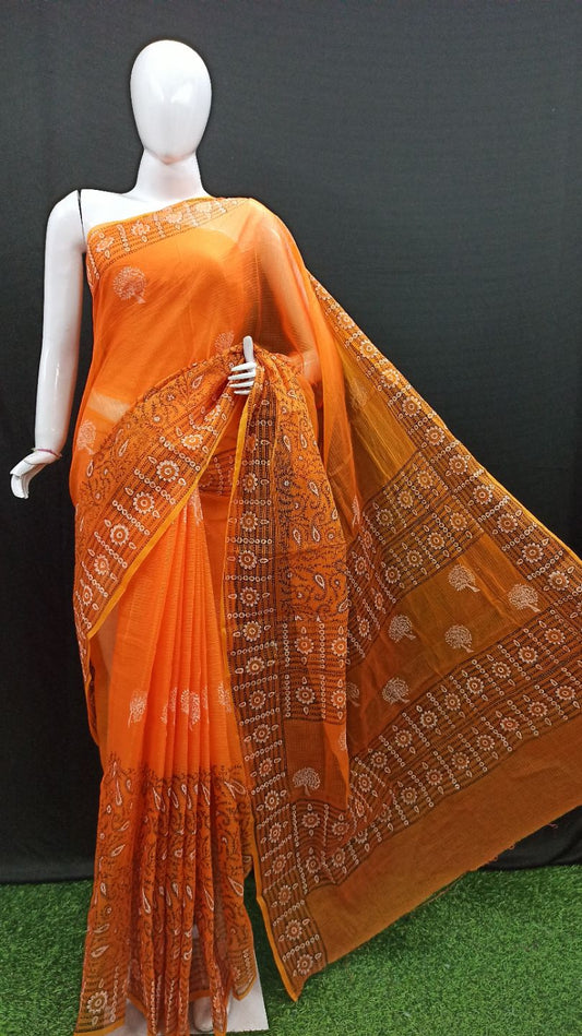 Kota Doria Hand Block Print Saree