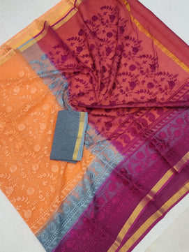 Pure Cotton Kota Doria Chikankari Saree