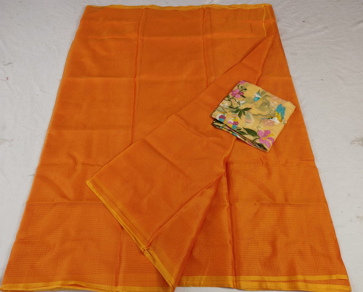 Premium Kota Doria Soft Silk Plain Saree with Embroidery
