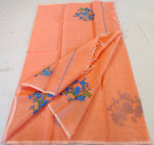 Kota Doria Saree with Hand Machine Embroidery Work