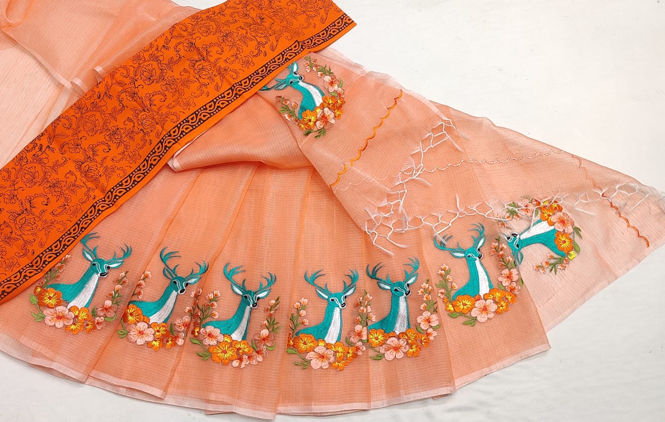 Kota Doria Mix Cotton Embroidery Saree
