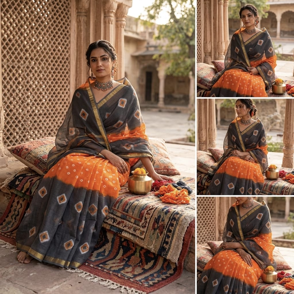 Pure Cotton Kota Doria Hand Shibori Bandhej Saree