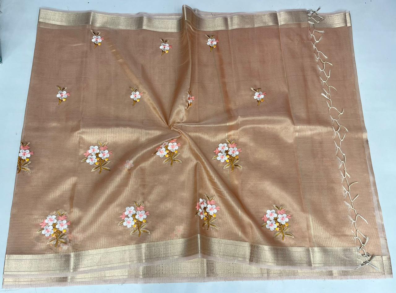 Kota Doria Semi Silk Embroidery Work Saree