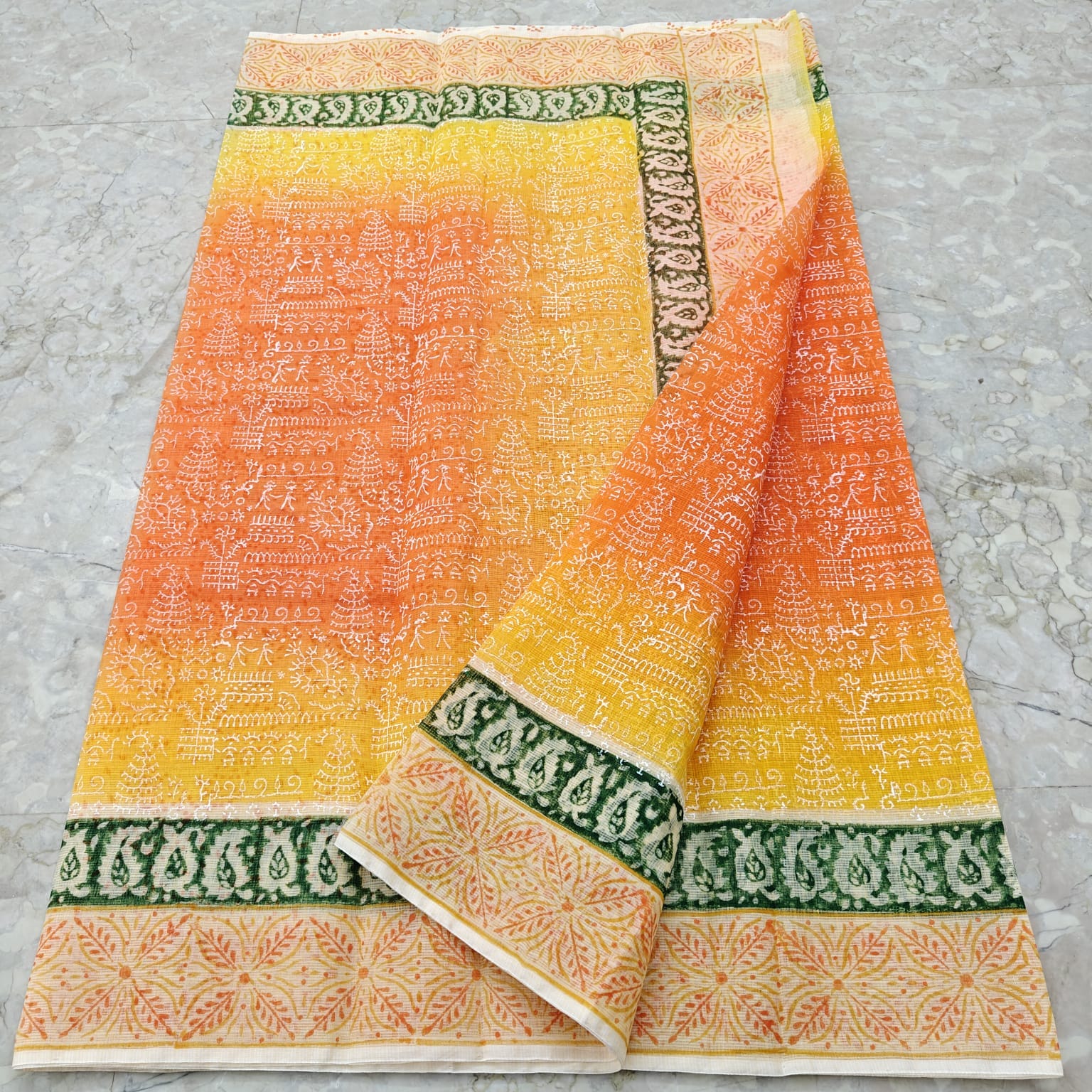 Kota Doria Hand Block Print Saree