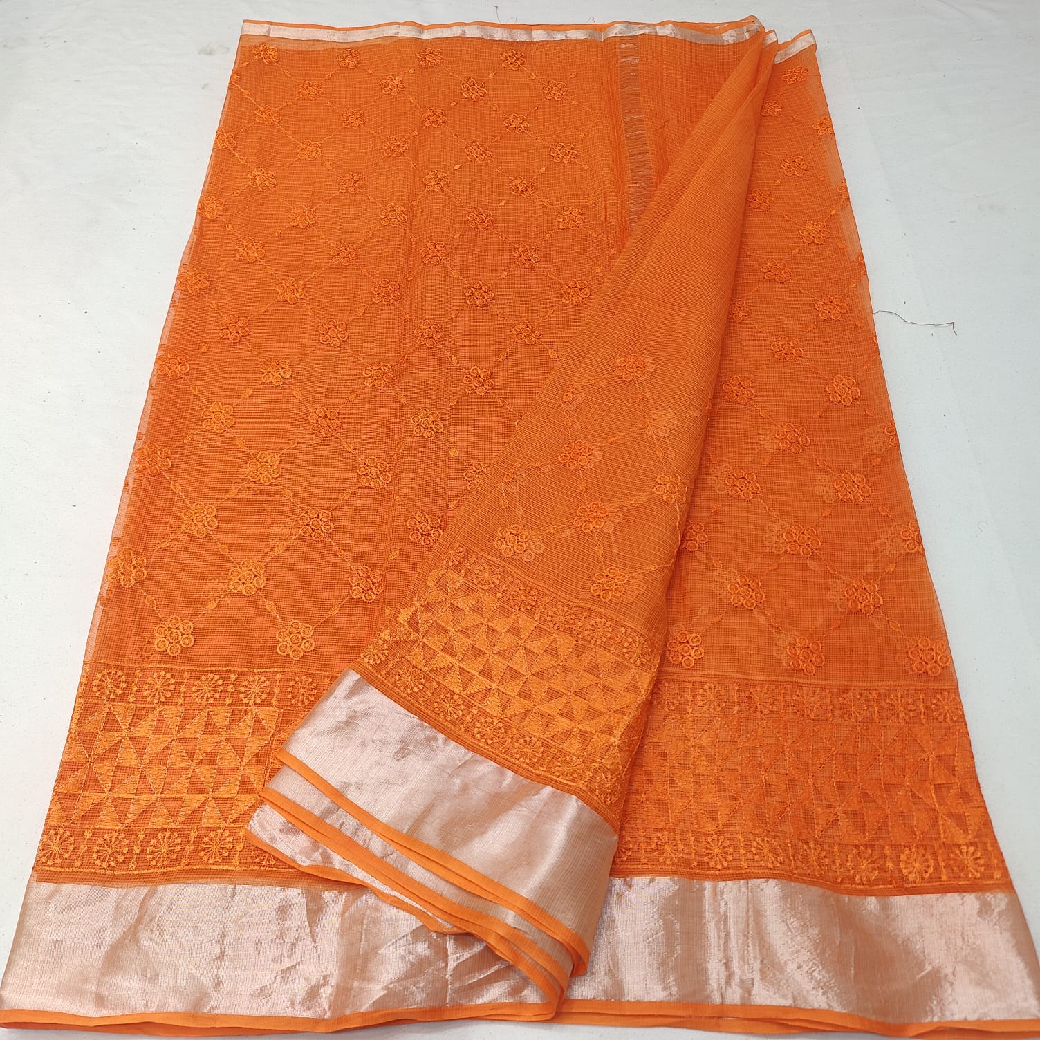 Kota Doria Chikankari Embroidery Saree