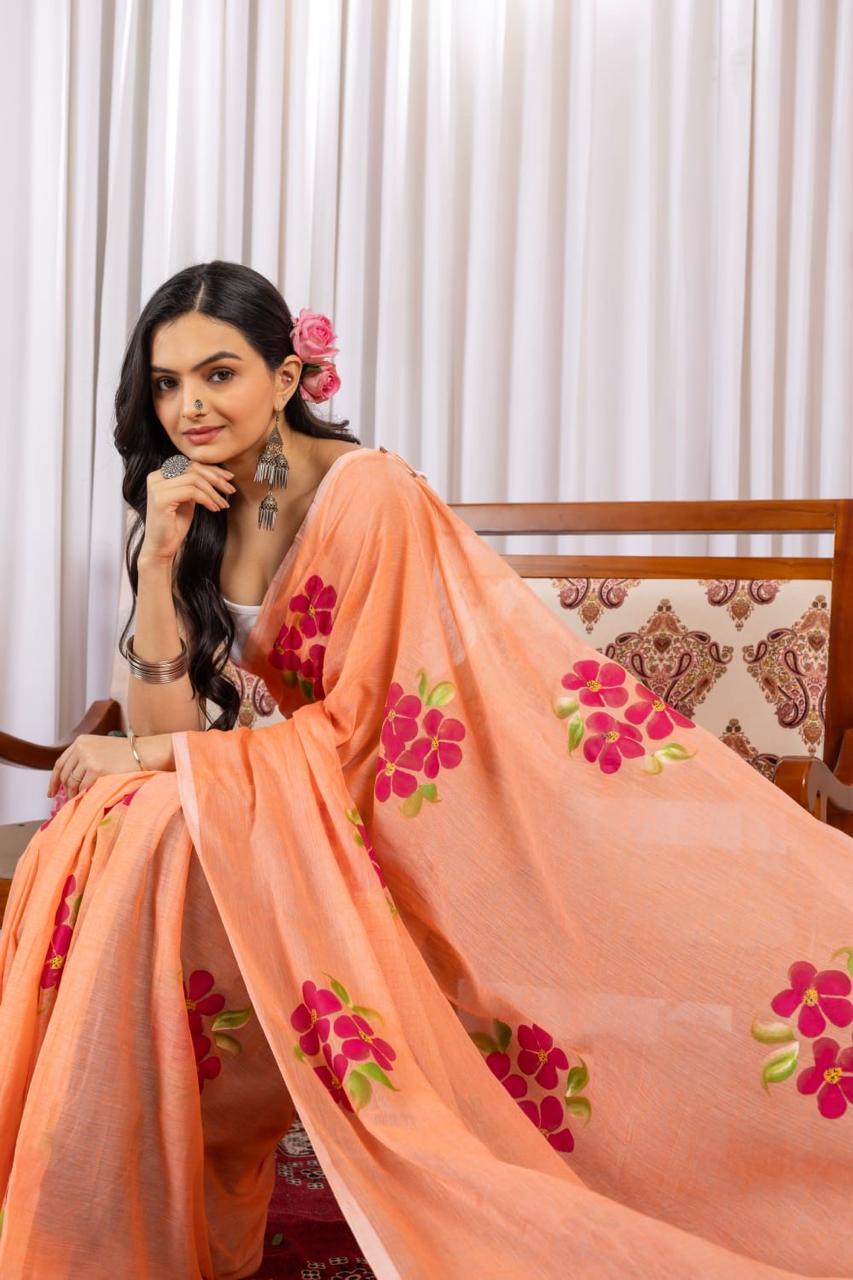 Mulmul Cotton Saree with Hand Painting