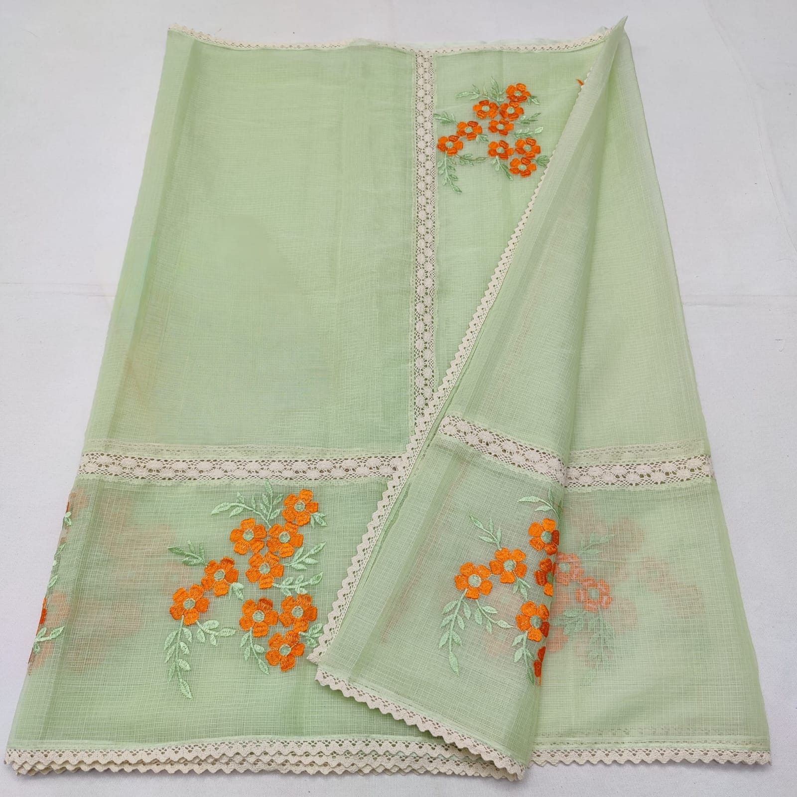 Kota Doria Crochet Lace Saree