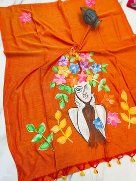 Cotton Saree with Hand Painting