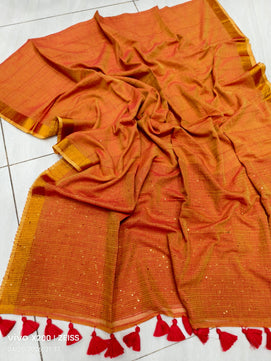 Handloom Sequins Cotton Saree with Zari Border