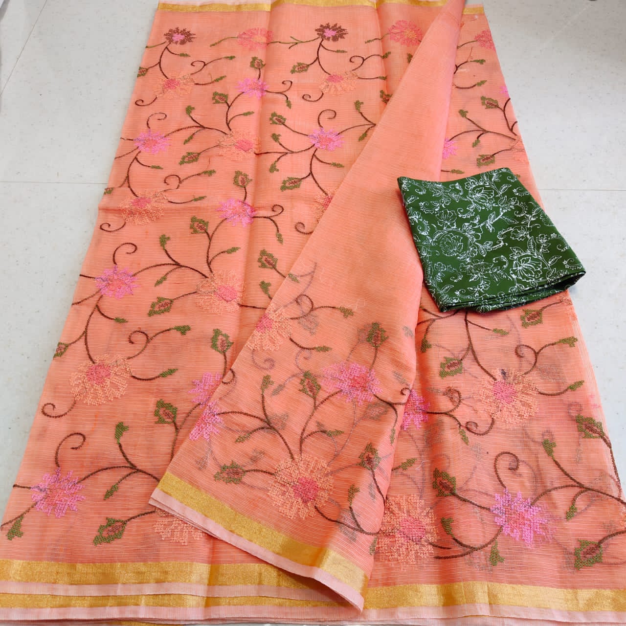 Kota Doria Embroidery Saree