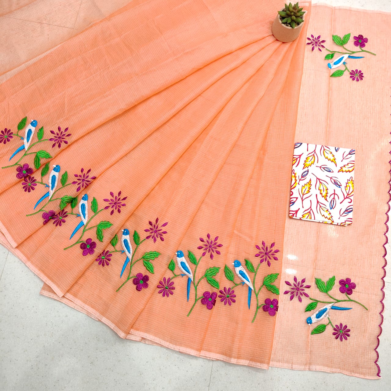 Kota Doria Saree with Embroidery