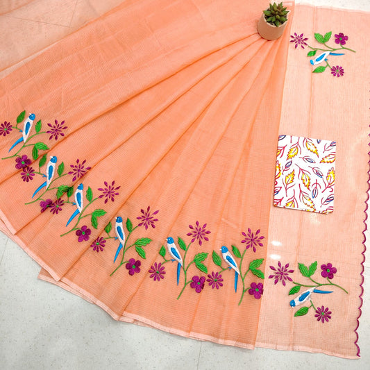 Kota Doria Saree with Embroidery