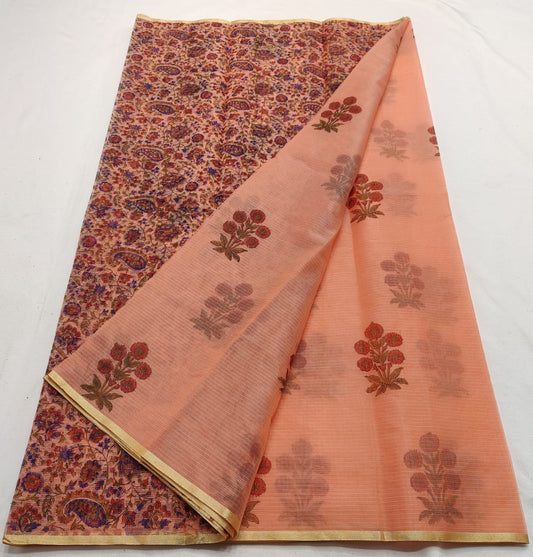 Kota Doria Saree with Hand Block Print