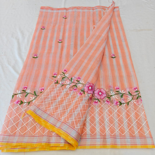 Kota Doria Mix Cotton Computerized Embroidery Saree