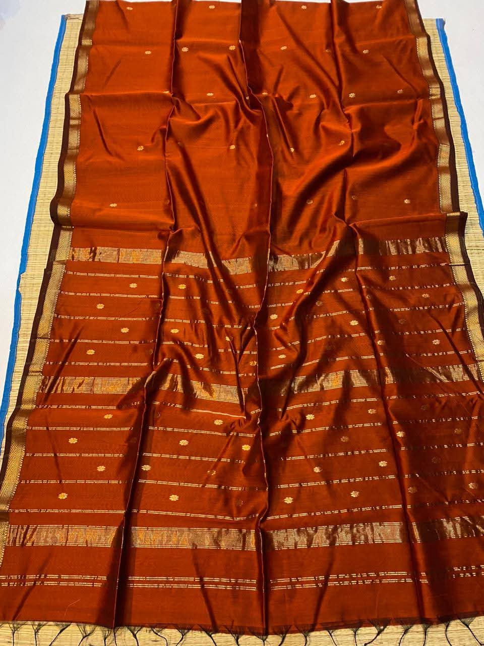 Maheshwari Cotton Silk Saree with Golden Zari Buta