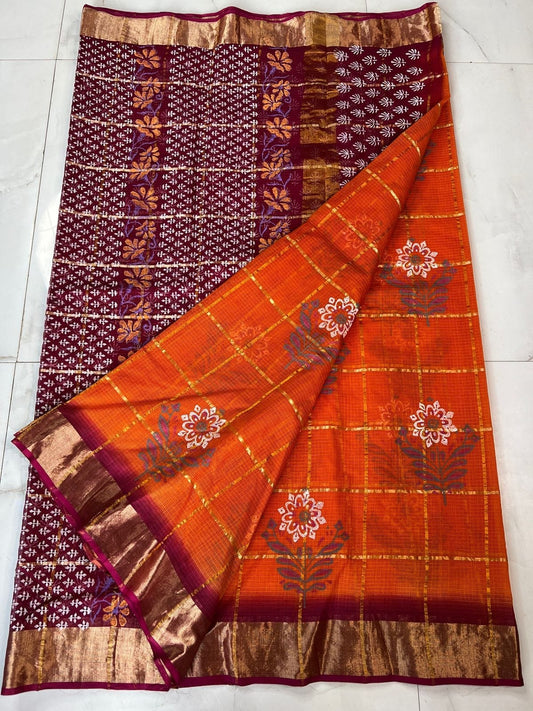 Premium Pure Cotton Kota Doria Printed Saree