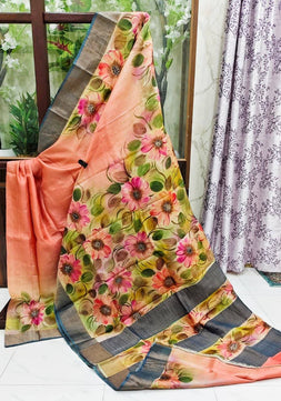 Hand Painted Pure Tussar Silk Saree