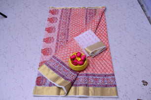 Kota Doria Pure Cotton Hand Block Print Saree