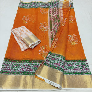 Kota Doria Hand Block Print Saree