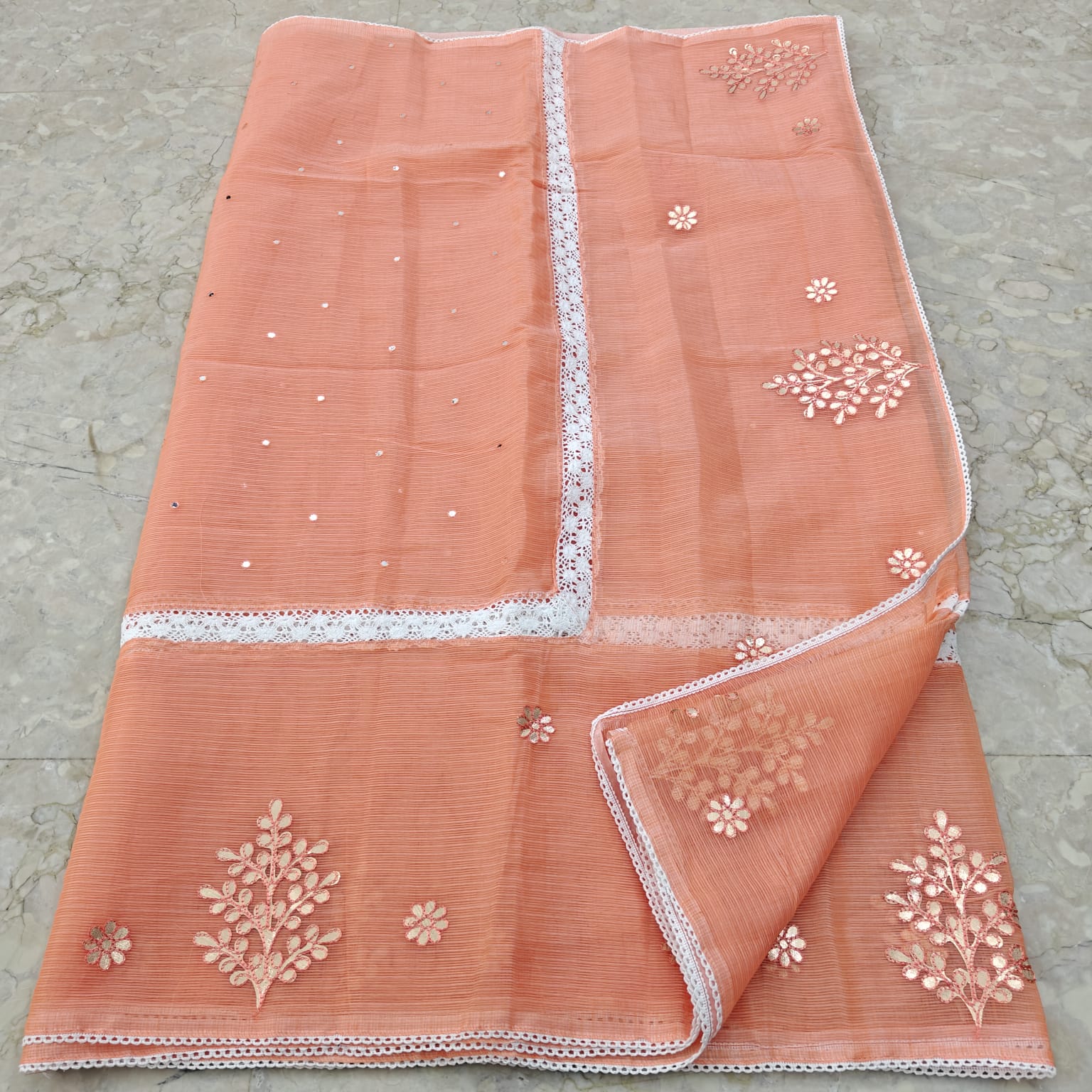 Kota Doria Gotta Patti Work with Crochet Lace Saree