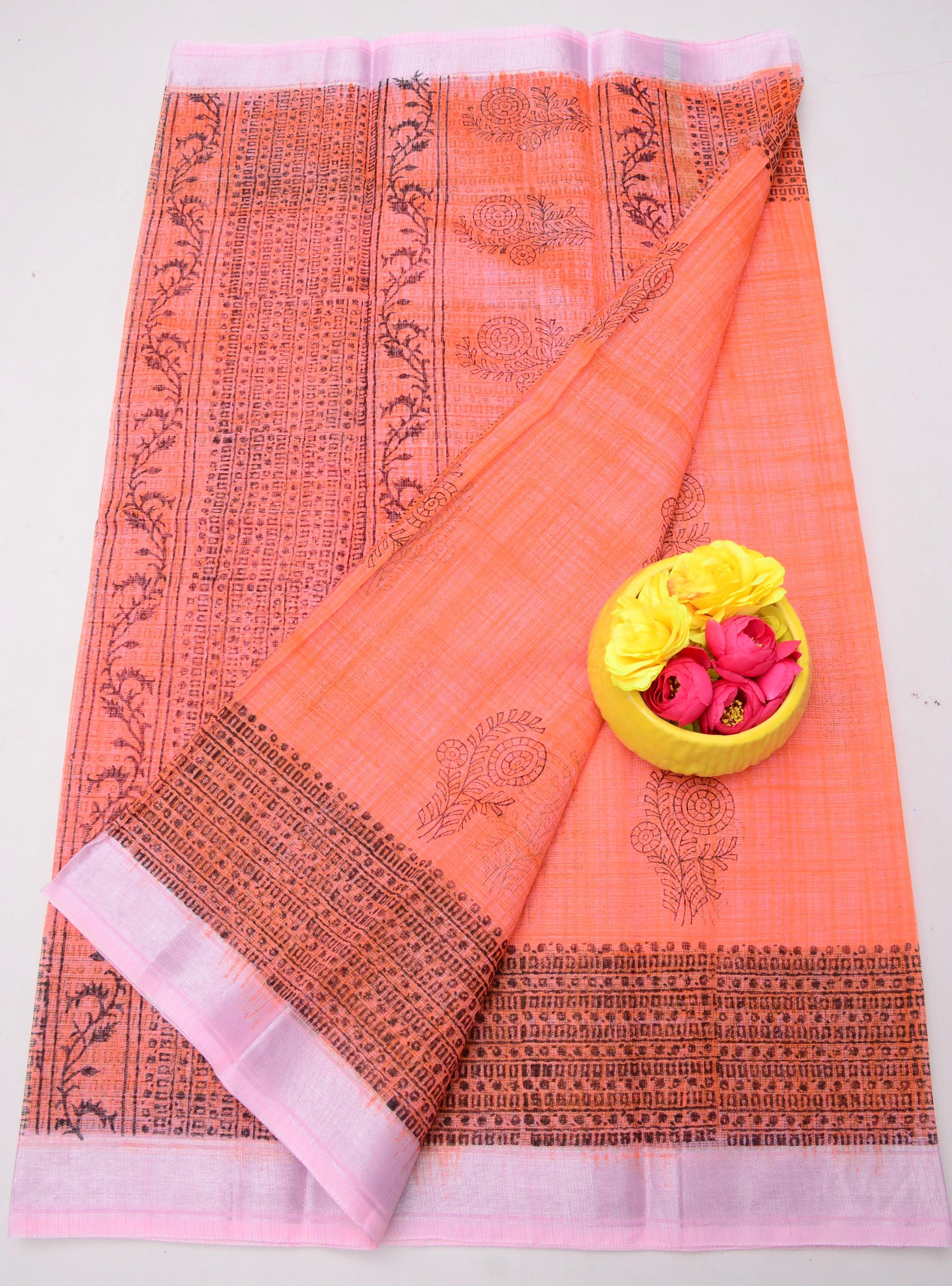 Kota Doria Hand Block Print Saree