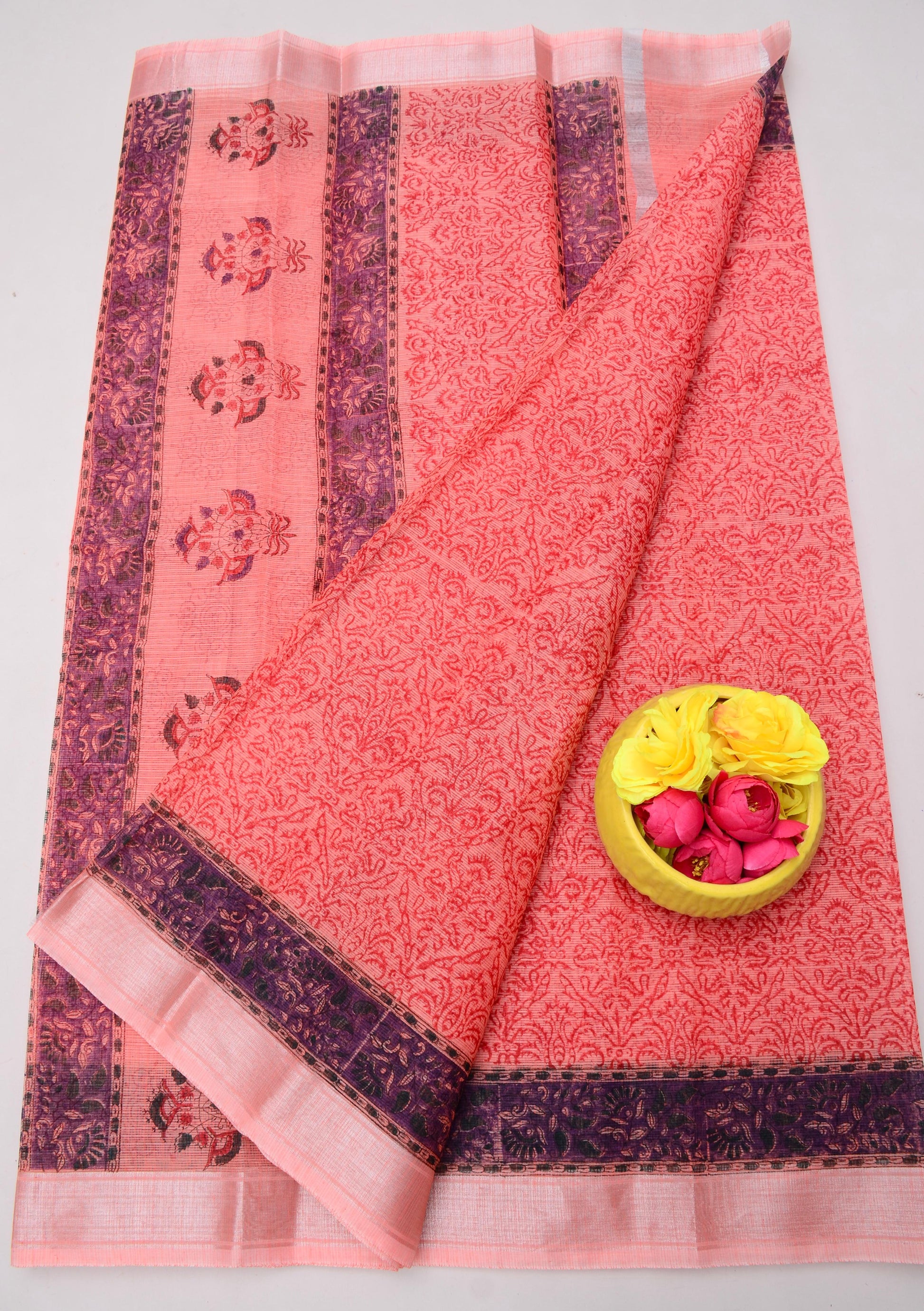Kota Doria Hand Block Print Saree