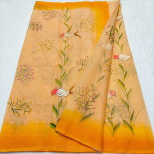 Kota Doria Soft Cotton Hand Painted Saree