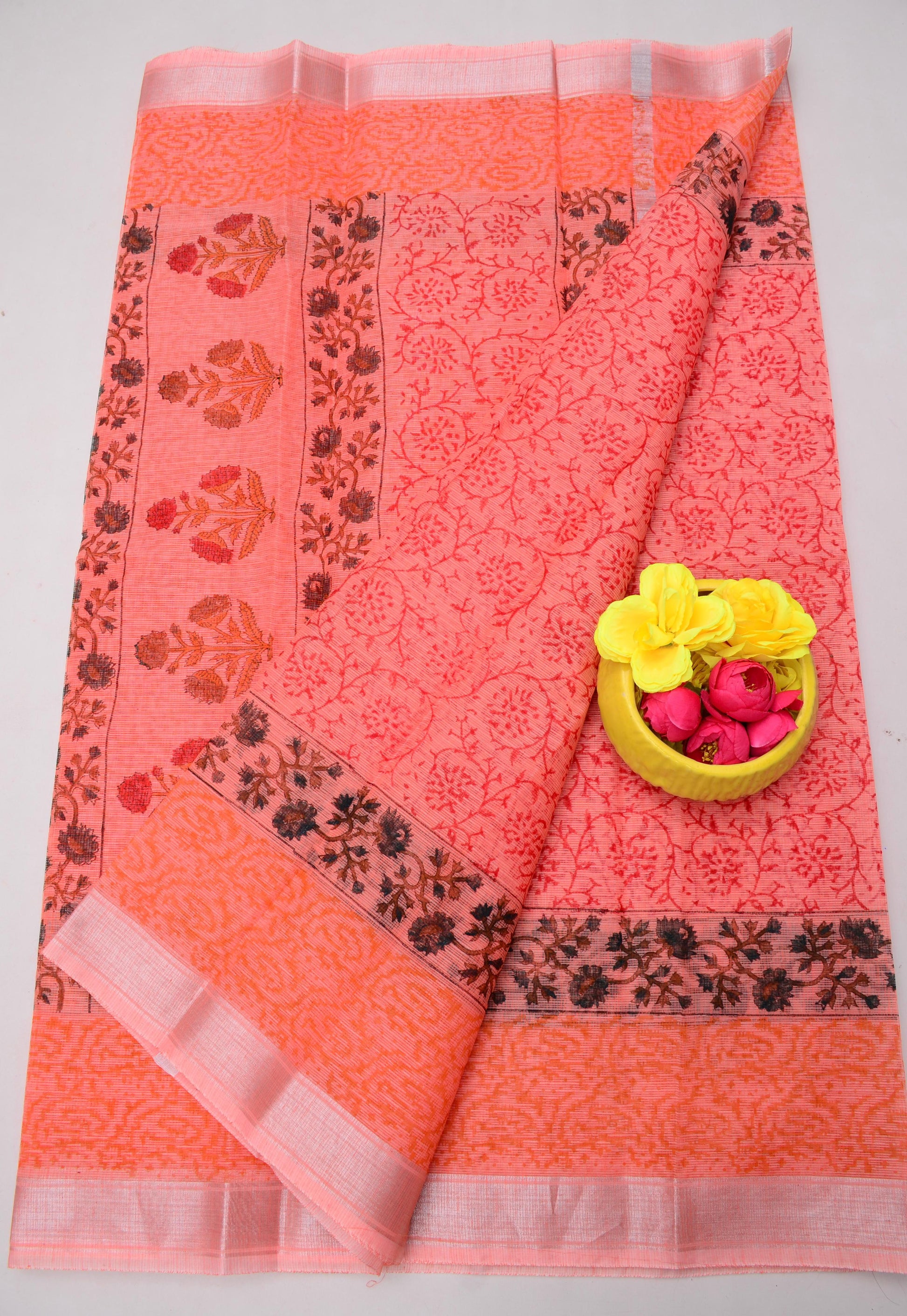 Kota Doria Hand Block Print Saree
